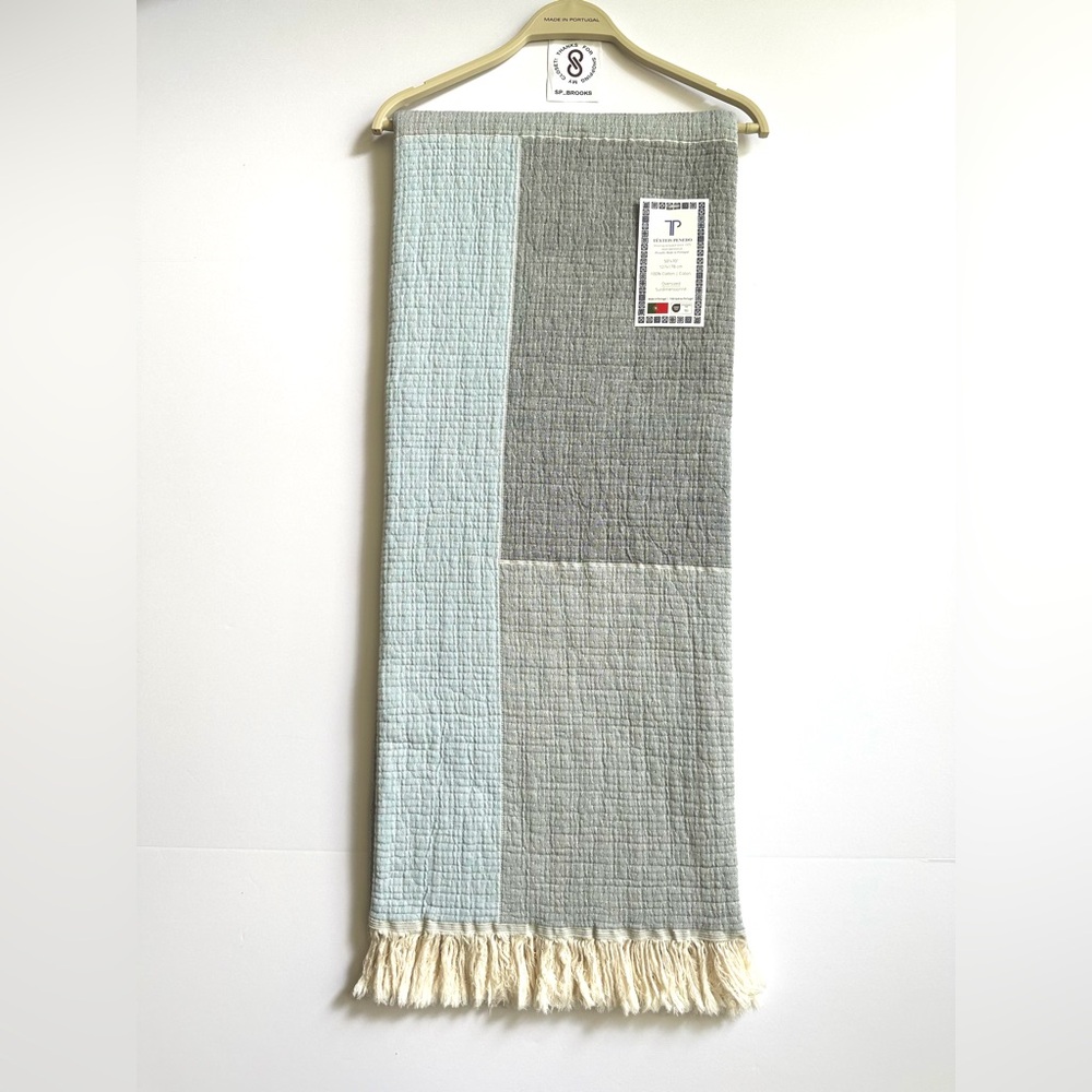🎁Texteis Penedo Throw Blanket - 100% Cotton - Color Block Slate & Gray Shades
